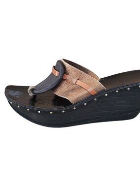 Vic Matie Leather Platform Wedge Sandals Studded Chunky Details Made In Italy